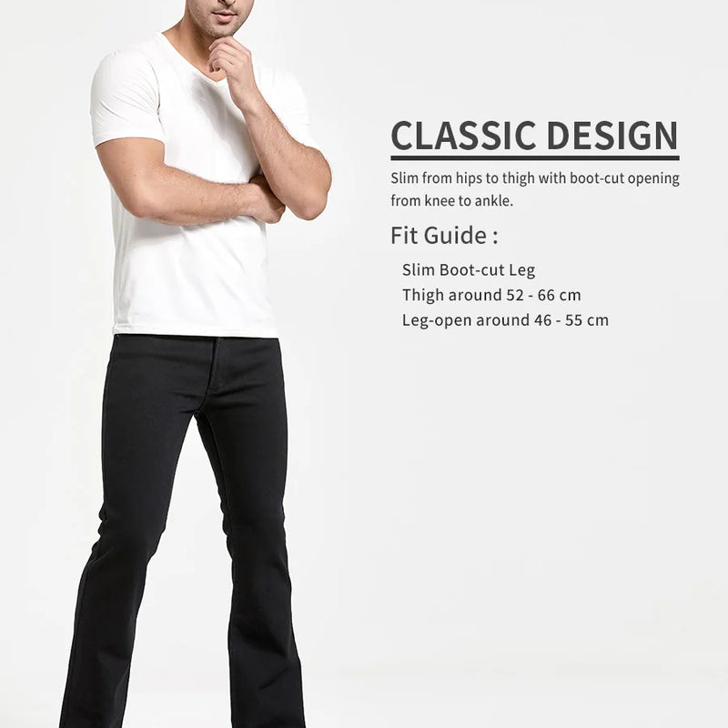 Mens Winter Stretch Denim Jeans Thicken Warm Pants Slim Slightly Flare Trousers Boot Cut Fit Polar Fleece Jeans
