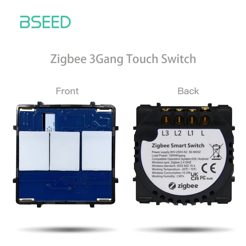 BSEED Zigbee Smart Switch 1/2/3Gang Sensor Switch Function Part Only Alexa Tuya Smart Home Control App 1/2/3Way No Neutral Wire