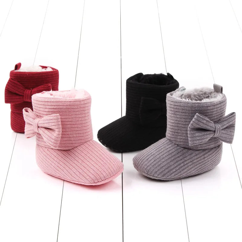 Baby Ankle-covered Boots Cute Bowknot Warm Lining Winter Infant First Walking Shoes for Baby Girls Soft Cotton Sole Baby Likes