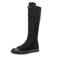 Boots Women Sneakers Canvas Casual High Top Shoes Long Boot Lace-Up Zipper Comfortable Flat Boot Sneakers Tenis Feminino