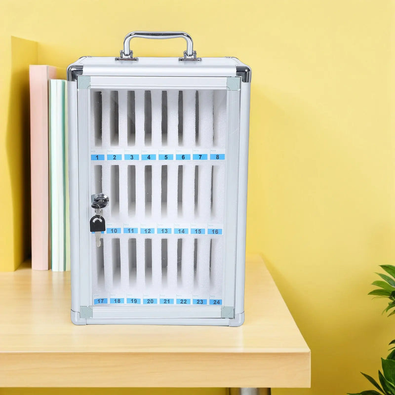 24 - Slot Metal Phone Jail Storage Cabinet Lockable Cell Box for Classroom Office Wall Mounted Portable - View 2 | SAMAG