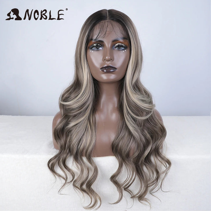 Noble 13x4 Lace Front Wig Synthetic 28 inch Long wavy ombre blonde Wigs For Women Ombre Lace Front Wig Synthetic Lace Front Wig