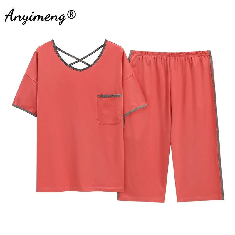 Plus Size Women's Capri Pants Pajamas Sets Polka Dot | SAMAG