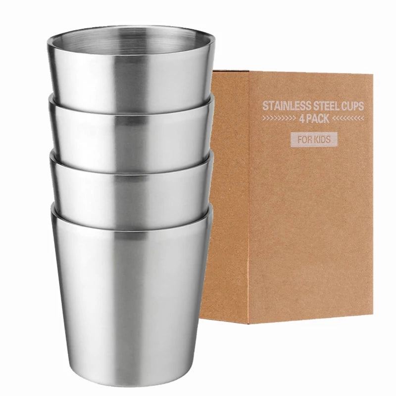 Stainless Steel Cups 10oz 6oz Camping Mugs 4pcs Reusable Premium Metal Cup Double Wall Drinking Tumbler for BBQ Home Drink Tools
