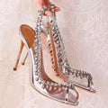 Fashion Women's Pumps and Heels Fish Mouth Transparent Band Rhinestone Chain Trend Stiletto Heel Womens Shoes Sandalias De Mujer