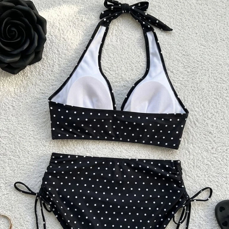 Women's Bikini Swimsuit Set Dots Drawstring High Waist | SAMAG
