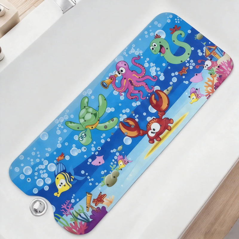 1pc Cartoon Extra Long Bathtub Mat 40x100cm Non Slip Bath Mat for Bathroom Tubs Shower Mats with Suction Cups & Drain Holes