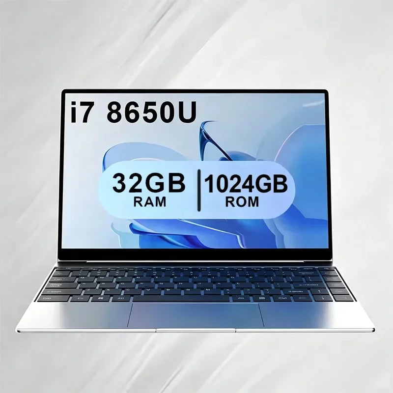 14.1"Laptop Computer PC Intel Core i7 8650U Laptop Ultra Slim Notebook 12GB RAM 1TB 2TB SSD Office Study Windows 11 1920*1080