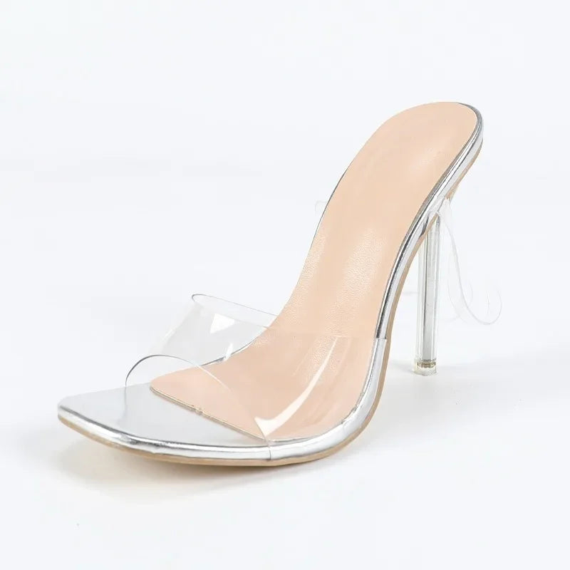 New Style Fashion Transparent Sandals Woman Ankle Buckle Strap Thin Heels Party Prom Open Toe Square Head Shoes Zapatos Mujer