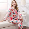 Birdtree Fall 16MM 100%Real Silk Pajama Set Women Satin Print Pyjama Pj Suit Long Sleeve Bedroom Sleepwear Set P36637QC