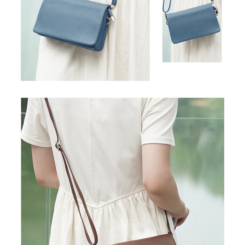 Zency New Soft Plain Color Leather Bag Multiple Pockets Women's Bag Genuine Leather Shoulder Crossbody Versatile Commuting Bag