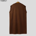 INCERUN Men Vests Cloak Solid Color Oversize V Neck One Button Sleeveless Male Waistcoats Ponchos Streetwear Fashion Cape Men