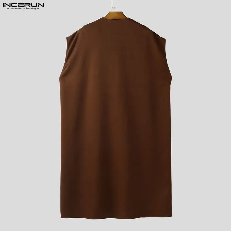 INCERUN Men Vests Cloak Solid Color Oversize V Neck One Button Sleeveless Male Waistcoats Ponchos Streetwear Fashion Cape Men