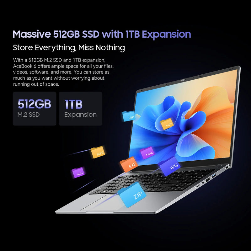 Blackview Laptop AceBook 6, Laptops Computer for Business Student, Quad-Core N150,16GB DDR4 512GB SSD, 15.6” FHD IPS Screen