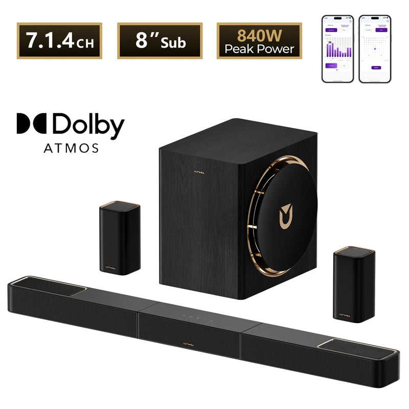 ULTIMEA 7.1.4ch Soundsystem Soundbar, Dolby Atmos&APP Control, Surround Sound System with Subwoofer & 2 Wireless Rear Speakers