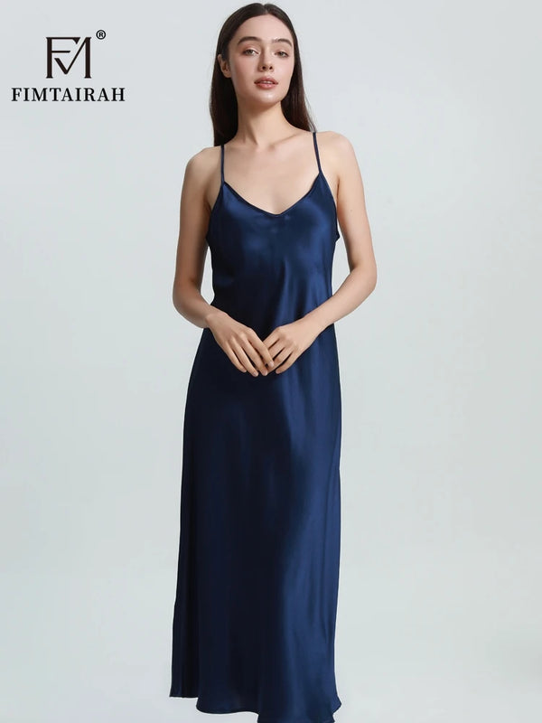 FIMTAIRAH   Sexy Comfortable  00% Mulberry Silk Nightdress  Silk home wear black  Silk Long Night Dress   Silk Nightdress Women1