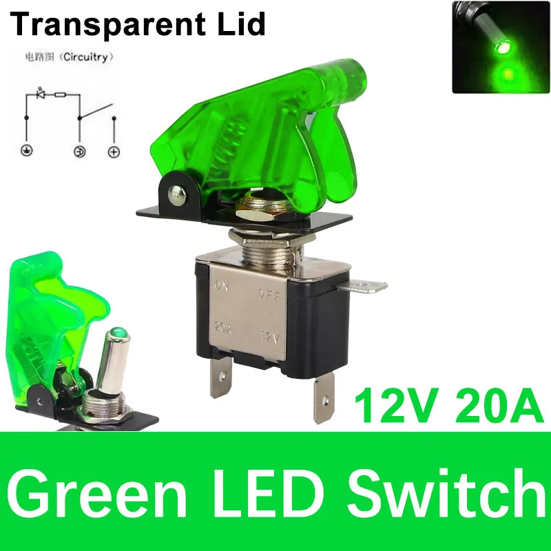 Auto Car Boat Truck Illuminated Led Toggle Switch ON OFF With Safety Aircraft Flip Up Cover Guard 12V20A Transparent