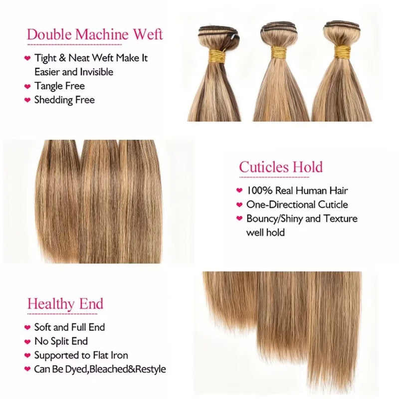 12A Highlight P4/27 Straight Bundles Human Hair Honey Blonde P1B/30 P1B/99J Colored Bundles Human Hair Remy Hair Extensions