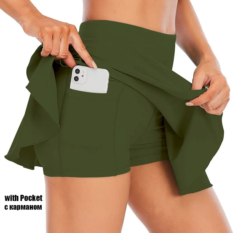 Cloud Hide Pocket Tennis Skirts Women Sports Golf Pleated Skirt Candy Color Fitness Shorts High Waist Quick Dry Running Skort