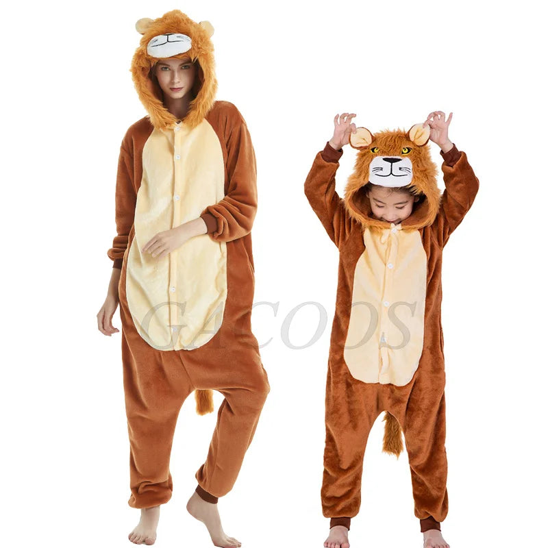 Winter Plush Pajamas Children Capybara Sleepwear Women Men Cosplay Jumpsuit Hooded Boys Girls Flannel Fleece Sleeping Clothes