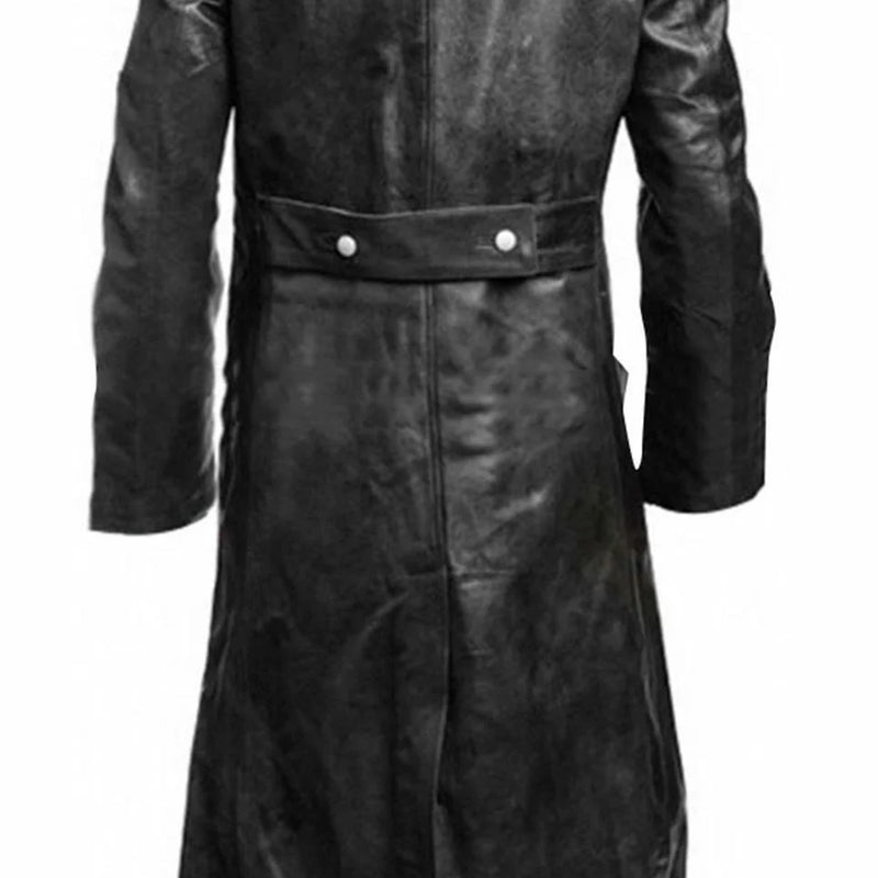 MEN'S GERMAN CLASSIC WW2 MILITARY UNIFORM OFFICER BLACK LEATHER TRENCH COAT mens leather jacket mens jacket