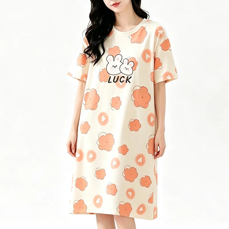 Women Large Size Pajamas Short-Sleeved Nightgown LUCK | SAMAG