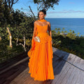 Galarity Luxury Orange Evening Dresses Strapless Pleated | SAMAG