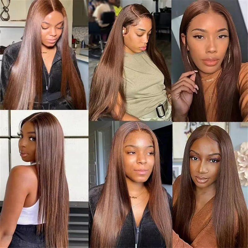 Dark Brown Lace Front Human Hair Wigs Bone Straight HD Lace Wigs Chocolate Brown Glueless Wigs Human Hair Realy 180% Density