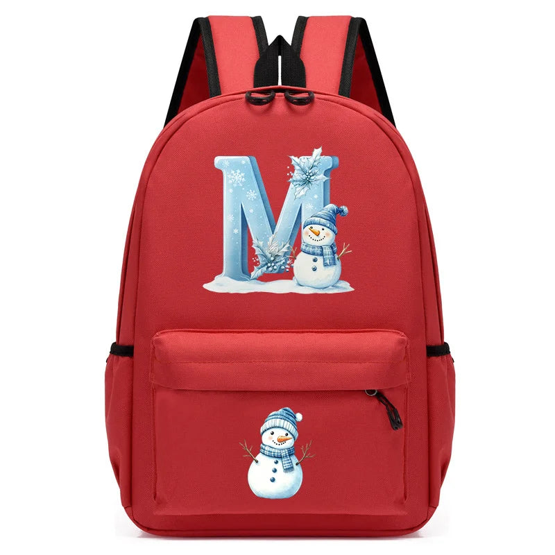 Xmas Snowman Alphabet A-Z Print Backpack for Toddler Girls Boys Schoolbag Holiday Lightweight Kindergarten Kid Daily School Bag