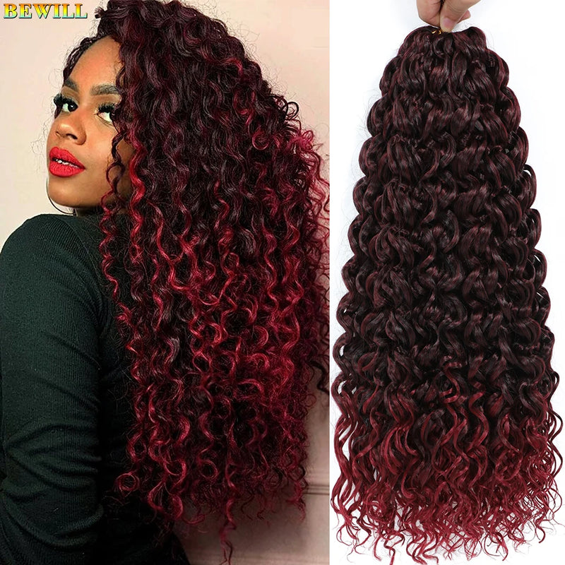 BEWILL GoGo Curl Crochet Hair 14 18 Inches Water Wave Beach Curl Crochet Hair Ombre Synthetic Bohemian Braids Hair Extensions 1B