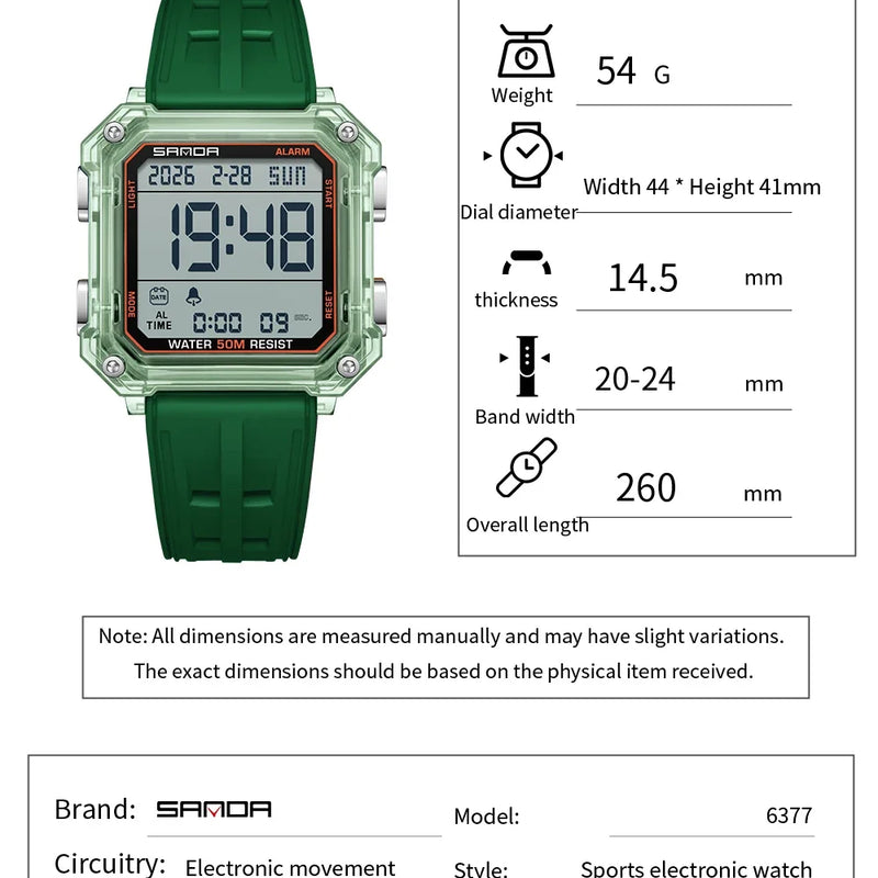 SANDA Quality Brand Military Digital Wristwatch For Men Led Display Complete Stopwatch Waterproof Daily Electronic Male 6377