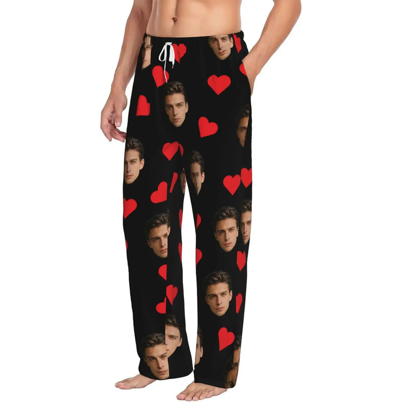 Customized sleeping pants with personalized facial photos long sleeved warm sleeping pants for both men and women  fun Christmas