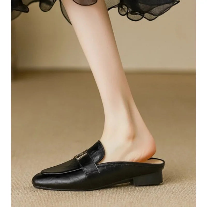 New Women's 2026 Retro Mules Low Heel Loafers Slip-On Shoes Elegant Daily Commute Casual Flat