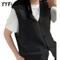 YTFidio Women Cardigan Vest Clothing O-neck Tank Tops Four Button Casual Outerwears Ladies Tops Knitted Solid Casual Autumn 161