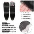 Straight 13x6 Lace Frontal Only 360 Lace Brazilian Virgin Human Hair 2x6 Lace Closure 4x4 5x5 Transparent Swiss Lace Closure