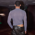 Sex Men Oil Glossy Shiny Breathable T-shrits Stripe Allure Shaper Top Bottom Wear Sheer See Through Elastic Shapewear