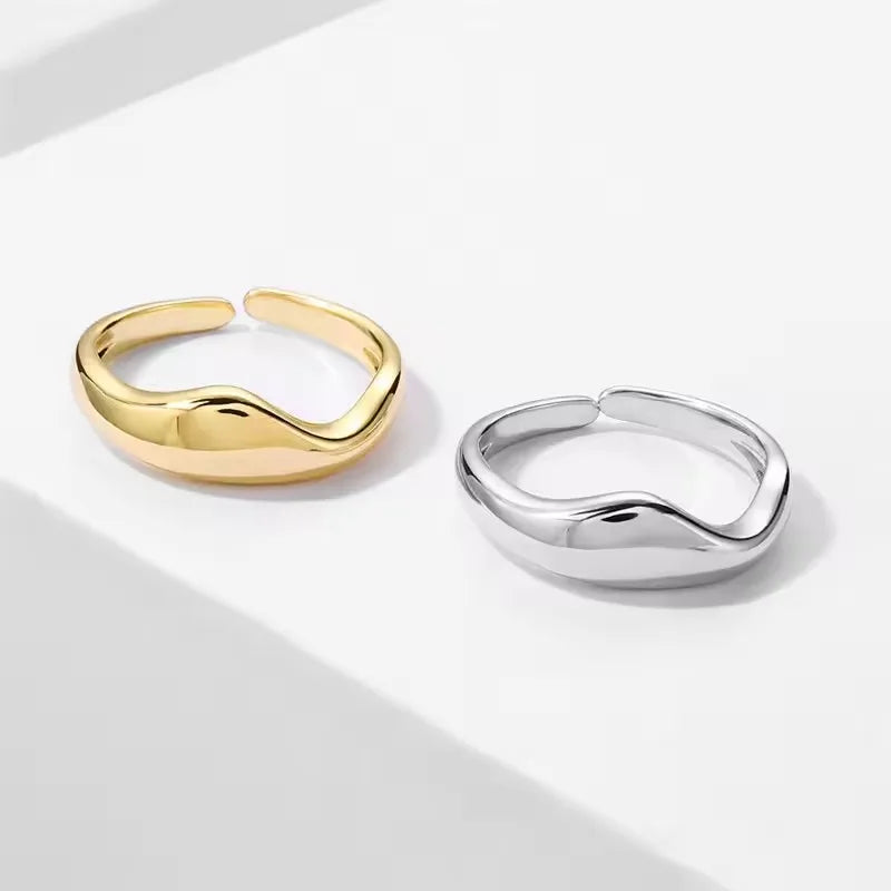 VENTFILLE 925 Sterling Silver Irregular Design Wave Golden Stackable Finger Rings Trendy Adjustable For - Visuel 25 | SAMAG
