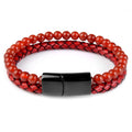 Natural Stone Bracelet Genuine Leather Braided Bracelets Black Stainless Steel Magnetic Clasp Tiger eye Bead Bangle Men Jewelry
