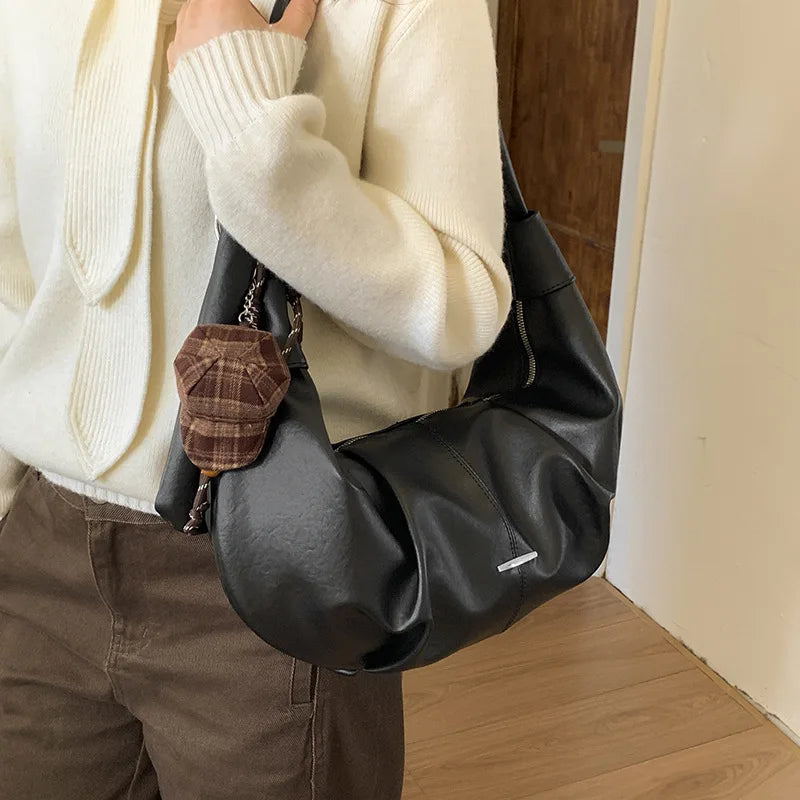 New Vintage Simple Hobo Bag Women Crossbody Large Capacity Foldable Shoulder Bag Comfortable and Texture Versatile Storage Bags