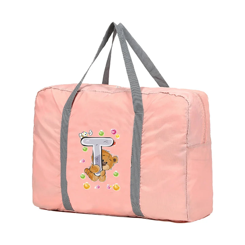 Travel Carry Bags Foldable Travel Bags Handbags Large Capacity Clothing Organizer Luggage Sorting Women Bear Pattern Duffle Bag
