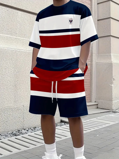 Summer Men's New Spliced Printed Pattern Breathable Round Neck T - Shirt and Shorts Outdoor Skin Friendly Casual Two | SAMAG