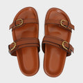 Women's Flat Slide Sandals Double Strap Buckle Premium Soft PU Leather Open Toe Casual Summer Beach Slippers 2026