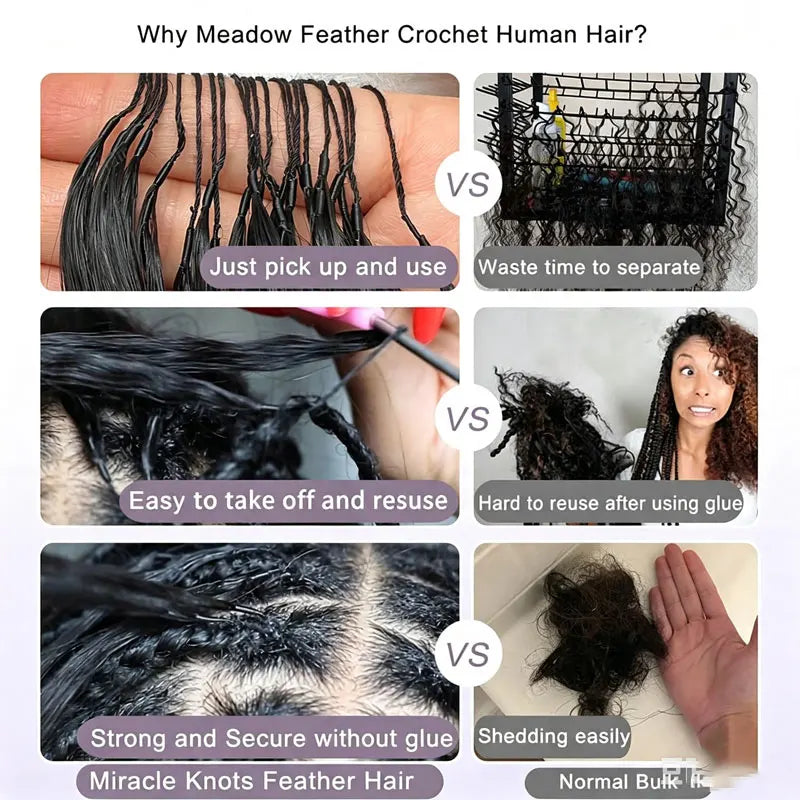Kinky Straight Miracle Knots Crochet Human Hair Extensions Burmese Virgin Pre Separated Feather Crochet Hair Braids Bundles for Black Women Meadow Hair 26inch 240g