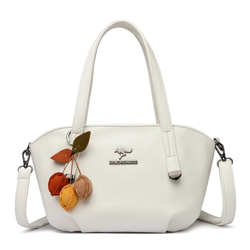 Luxury Handbags for Women New Soft Leather Large Capacity Commute Tote Bag Elegant Floral Pendant Design Shoulder Crossbody Bag