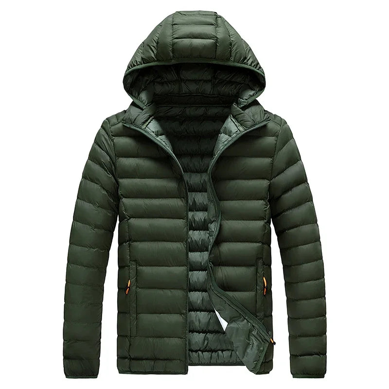 2026 New Men's Lightweight Padded Jacket Hooded Zip-up Parka Male Cotton Down Warm Demi-season Autumn Spring Warm Big Size Coat