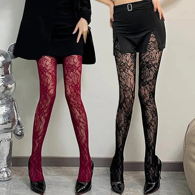 Black Flower Lolita Women Socks Classic Lace Mesh | SAMAG