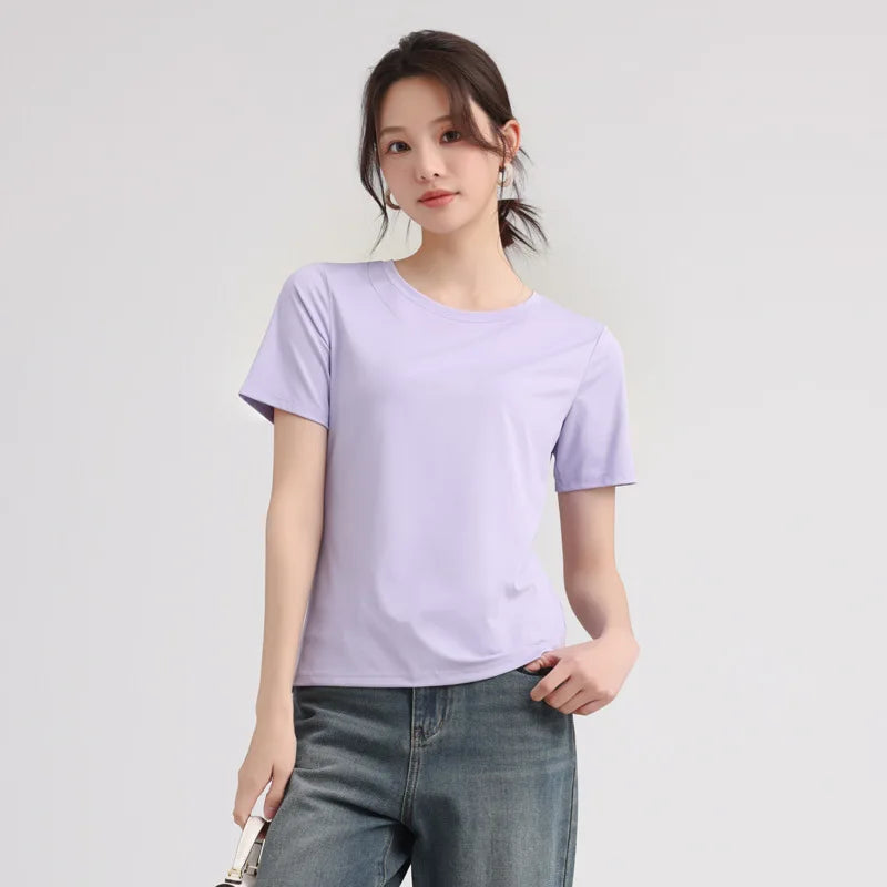 Outdoor Lightweight Quick-Dry Sports Shirt: Summer Cooling Quick-Dry T-Shir Women Round-Neck, Loose-Fit, Short Sleeve Sports