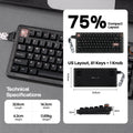 CIDOO QK75 75% Hot-Swap Gasket Tri-Mode Wireless Mechanical Gaming Keyboard with VIA Programmable & RGB Backlit for Win/Mac
