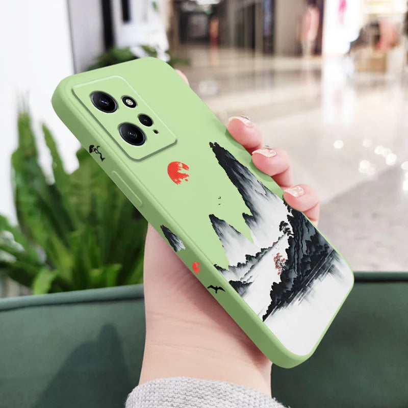 Sunset Red Phone Case For Xiaomi Redmi Note 13 12 12S 11 11S 10 10T 10S 9 9S 8 7 Pro Plus 4G 5G Liquid Silicone Cover