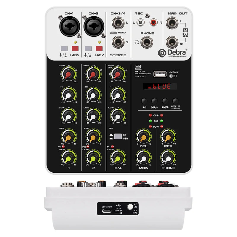 Debra Audio Mixer DJ Console V8 8 Channel 48V Phantom Power USB DJ Console With Sound Card  For PC Recording Singing